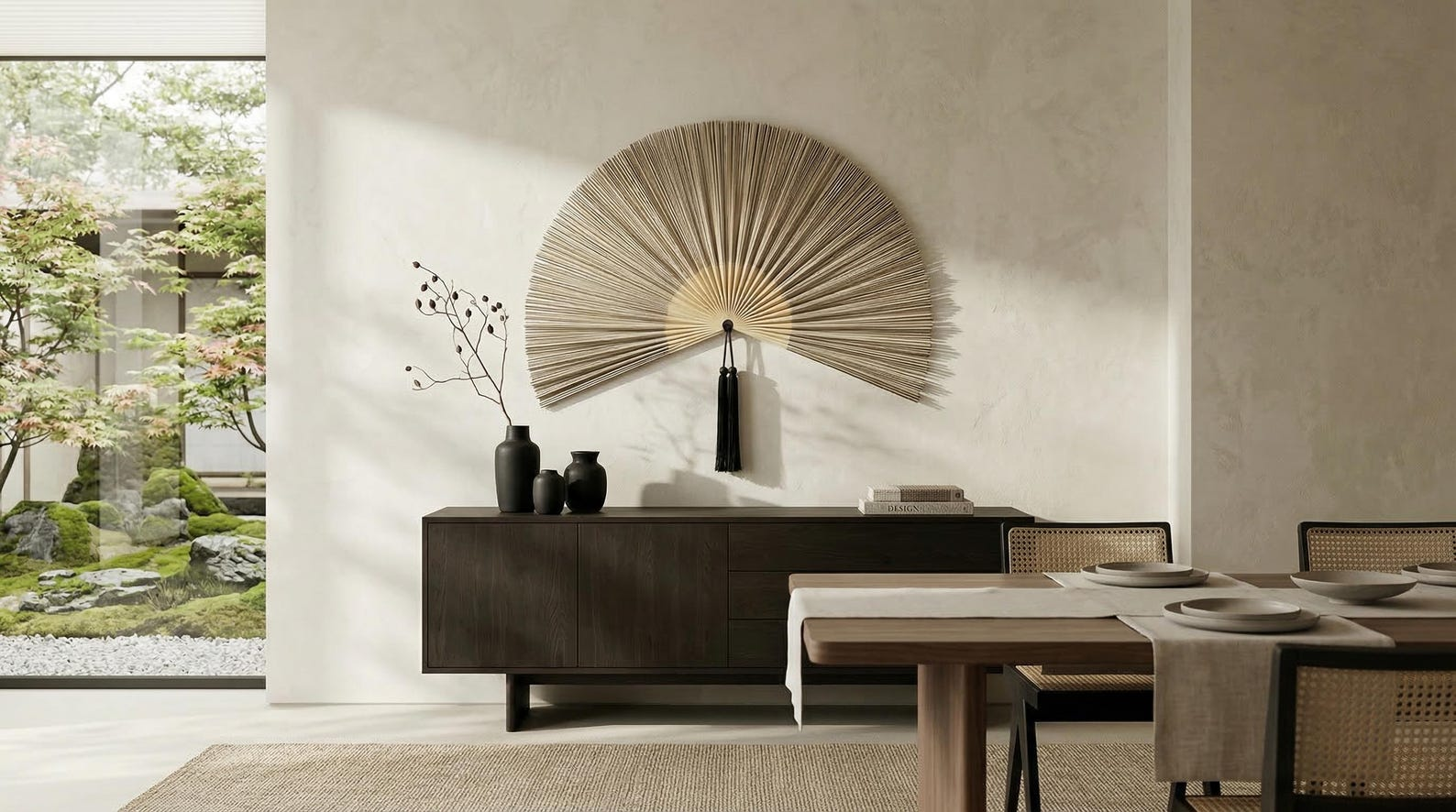 Semi-Circle Natural Reed Fan Wall Art Hanging, Large image 1